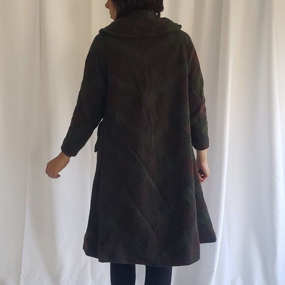 60s/70s Green,‎ Brown, and Blue Plaid Overcoat - Picture 3 of 5